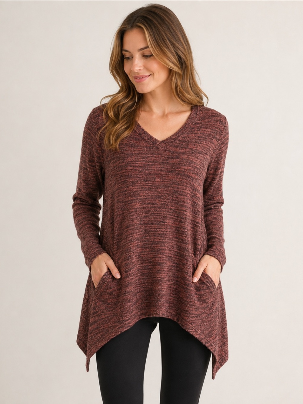 LOGO by Lori Goldstein Sweater Women’s Small Rust Marled Cotton Cashmere Tunic